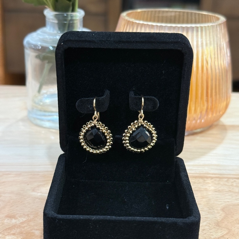 Gold and Black Dangle Earrings - Picture 2 of 5